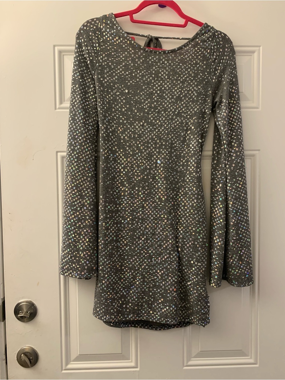 audrey Gray Sequin Dot Long-Sleeve Dress